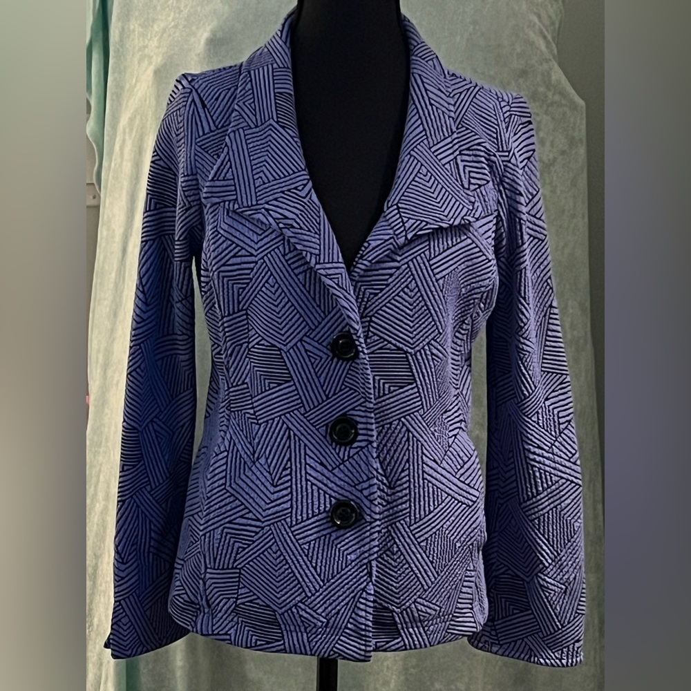 Vintage Cheryl Nash Windridge Blue Geometric Button Up Blazer Jacket Women’s M